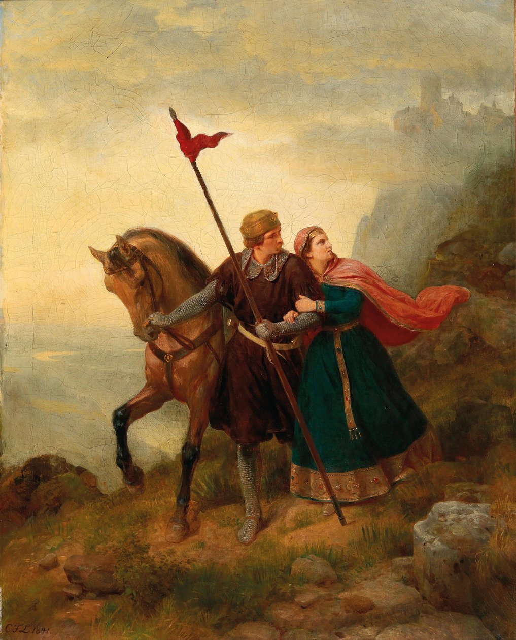 Walther och Hildegund flyr, 1841. av Carl Friedrich Lessing