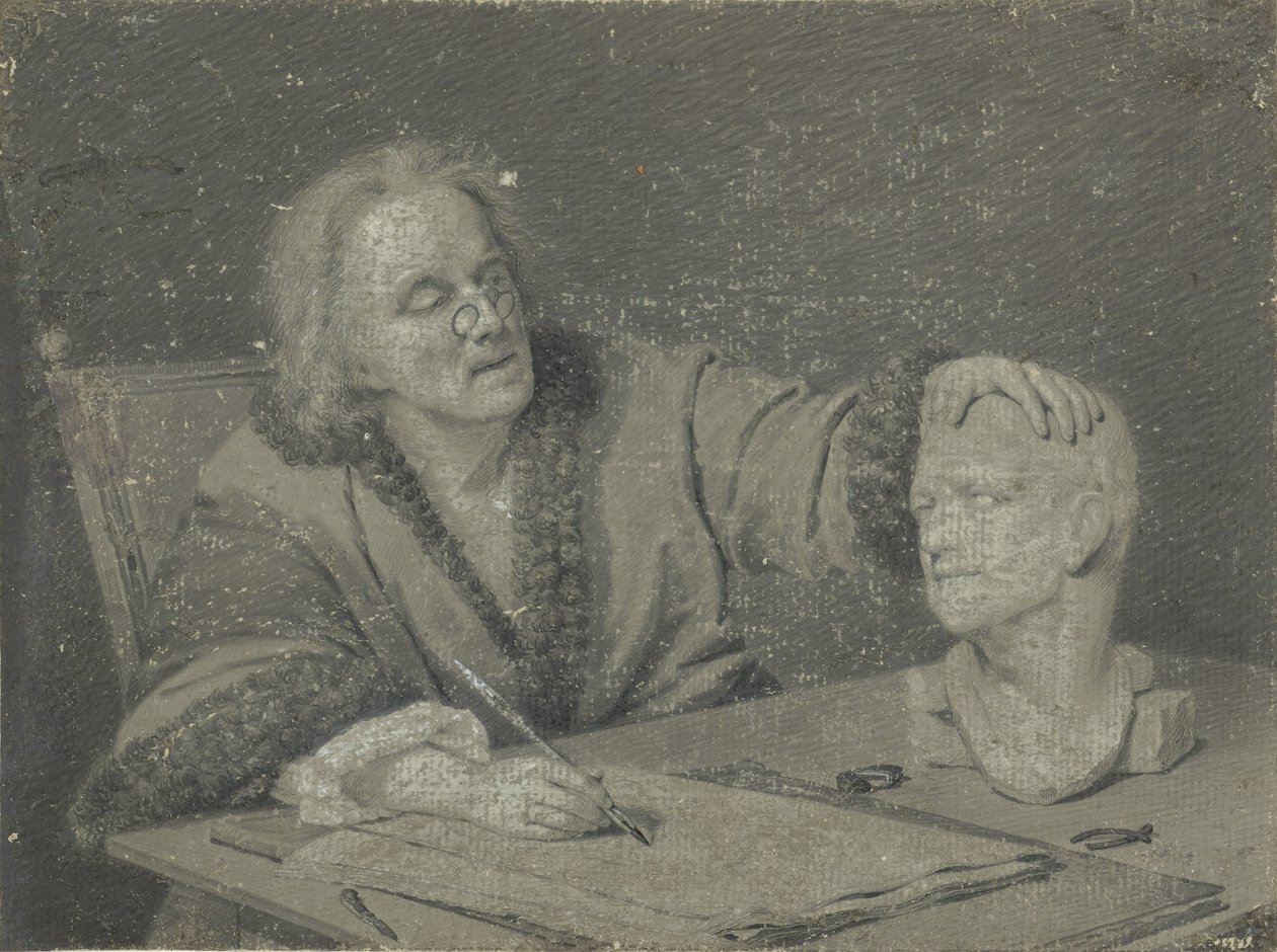 Ritare som skissar ett gipshuvud av Carl Heinrich Mylius