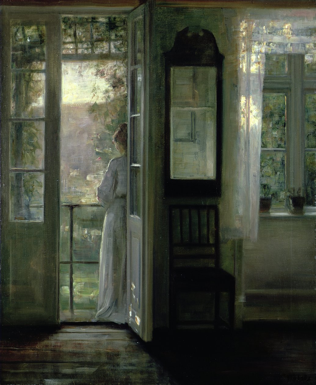 Flicka som står på en balkong av Carl Holsoe
