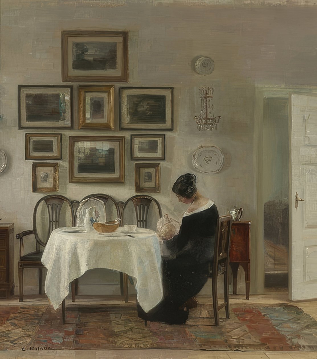 Mor och barn vid bordet av Carl Holsoe