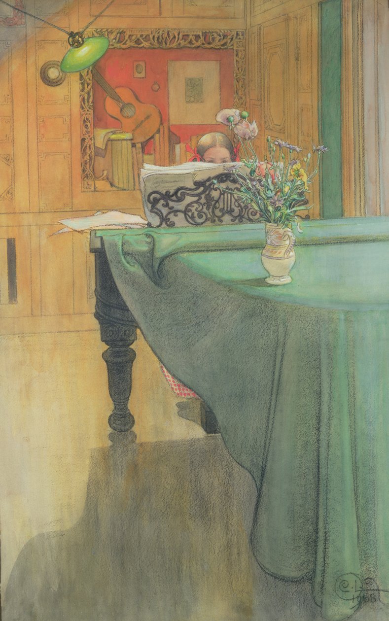 Brita vid pianot, 1908 av Carl Larsson