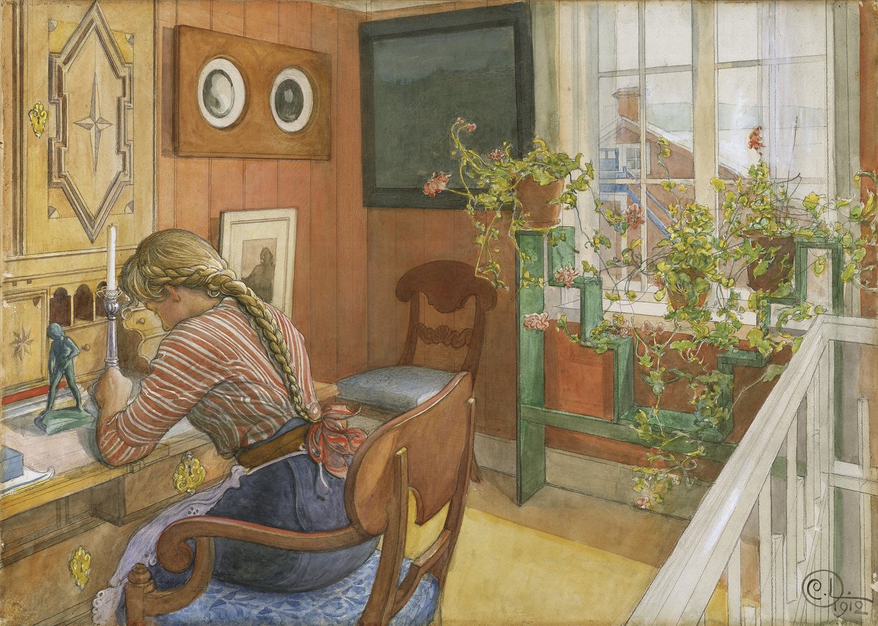 Brevskrivning, 1912 (wc på papper) av Carl Larsson