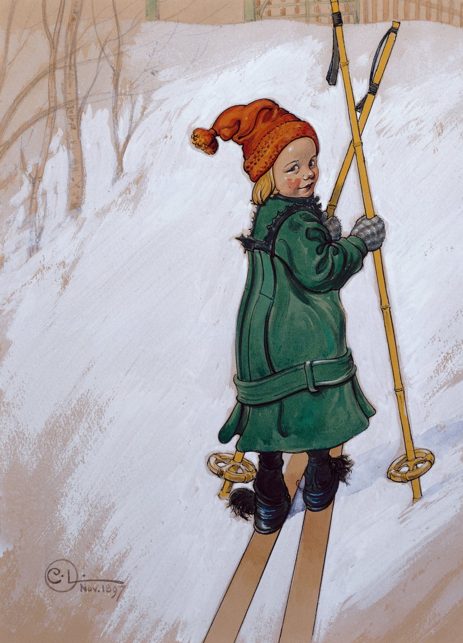 Liten flicka skidåkning av Carl Larsson