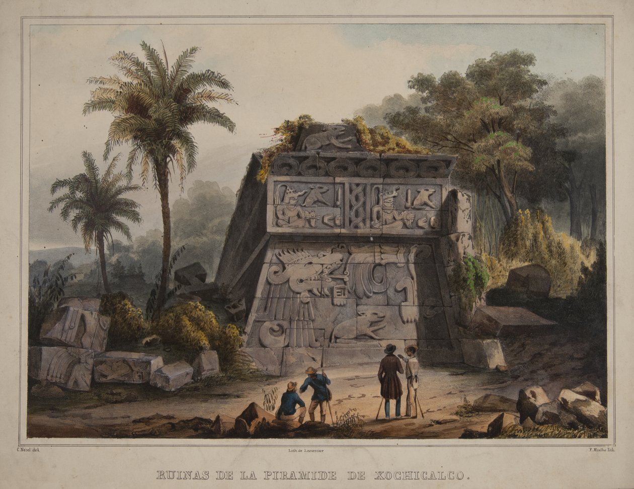 Ruinerna av pyramiden i Xochicalco av Carl Nebel