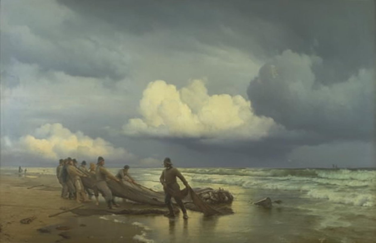 Fiskare drar blöta på Skagen Nordstrand av Carl Neumann