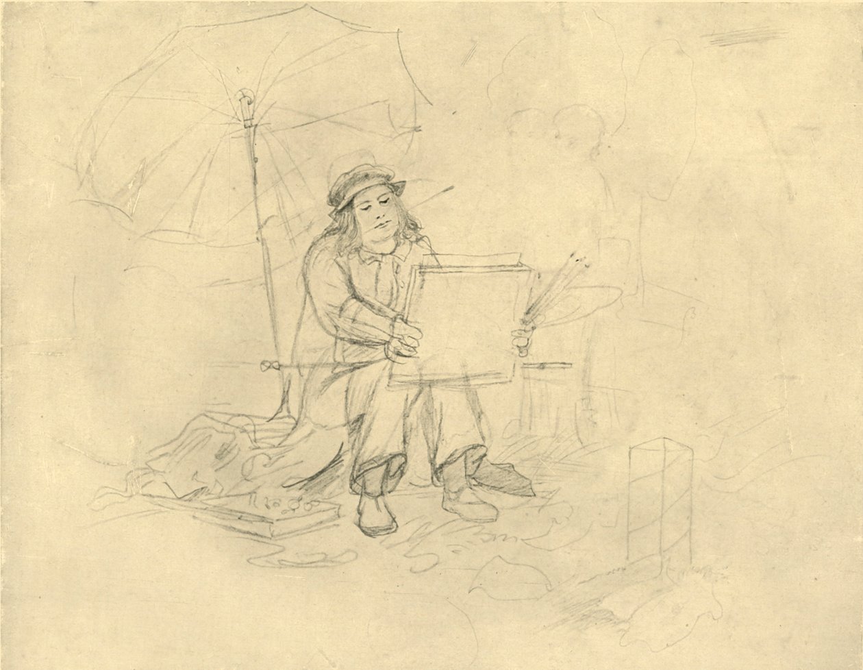 Der Landschaftsmaler II, mitten av slutet av 1800-talet, c1924. av Carl Spitzweg