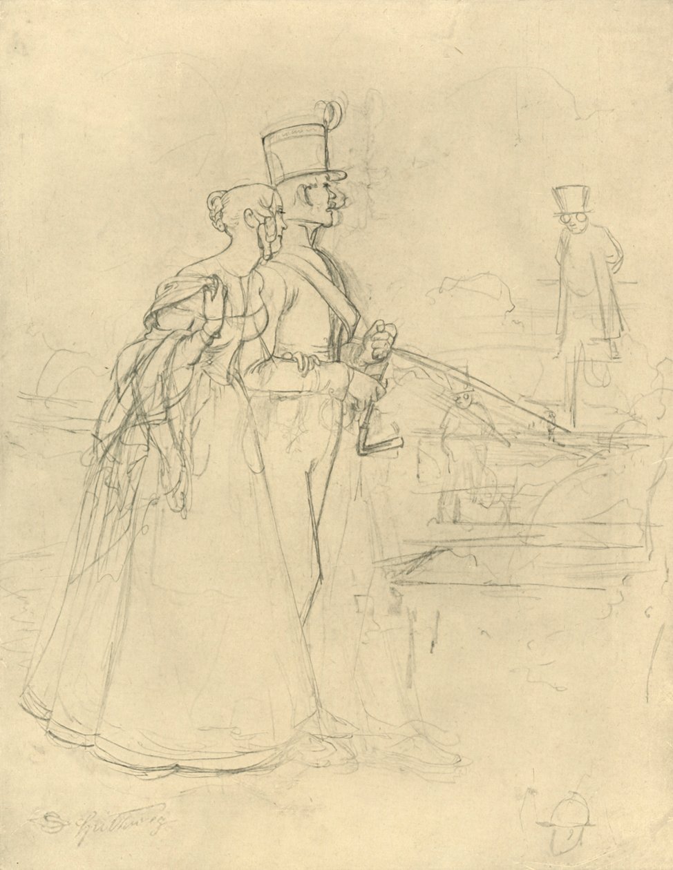 Die Begegnung, mitten av slutet av 1800-talet, c1924. av Carl Spitzweg