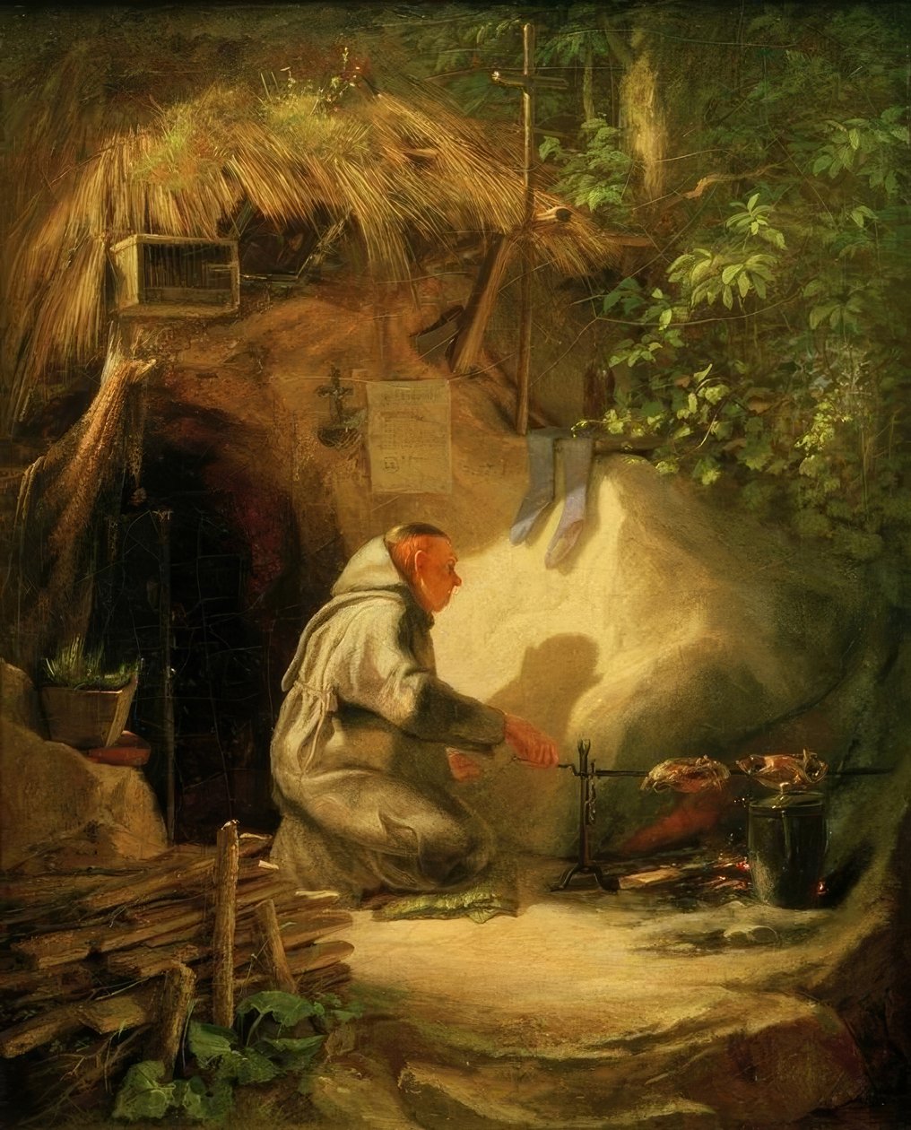Eremit, steker kyckling av Carl Spitzweg