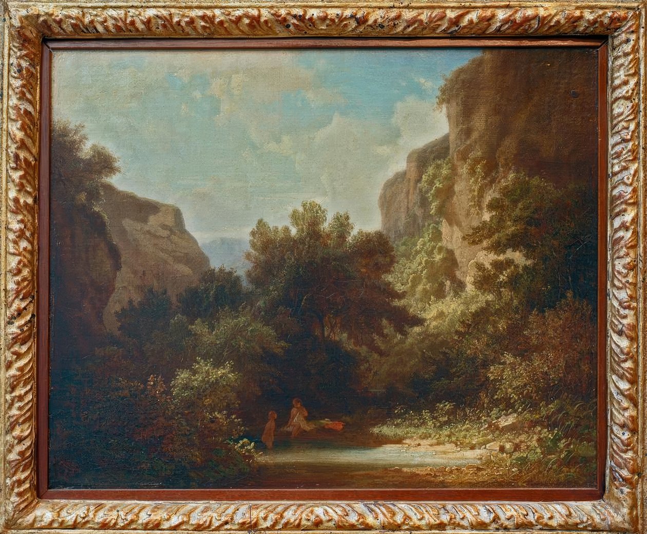 Stenigt bergslandskap med badnymfer av Carl Spitzweg