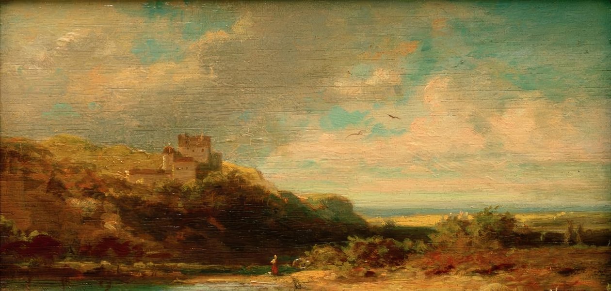 Landskap med floddal och slott av Carl Spitzweg