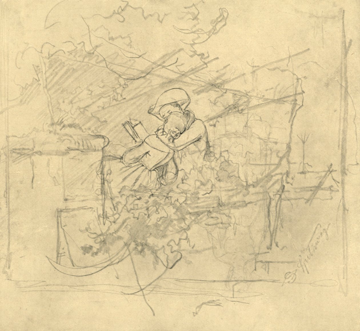Lektüre, mitten av slutet av 1800-talet, c1924. av Carl Spitzweg