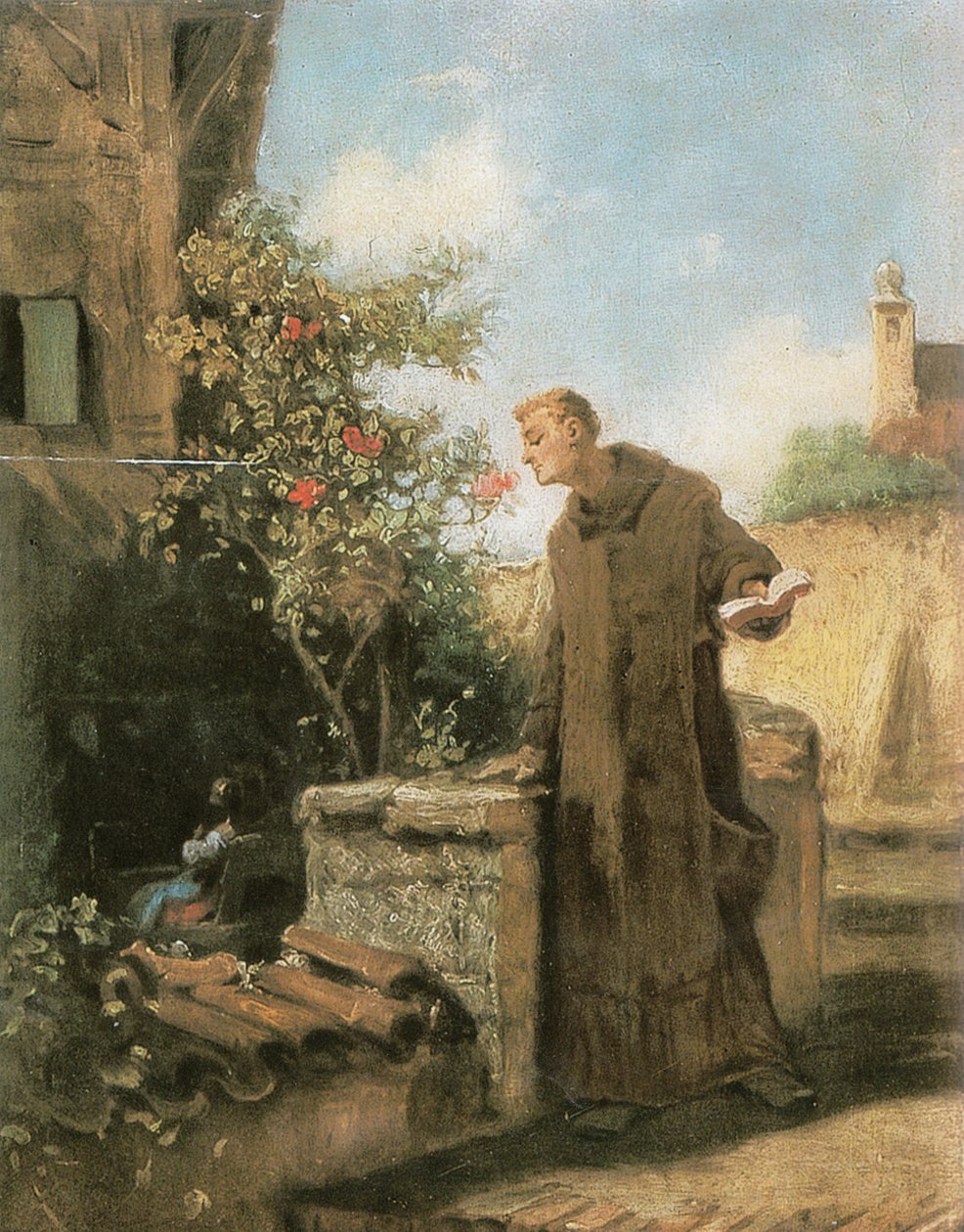 Mönch, an Rose riechend av Carl Spitzweg