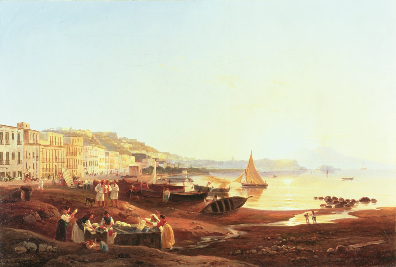 Mergellina hamn, c.1831 av Carl Wilhelm Goetzloff