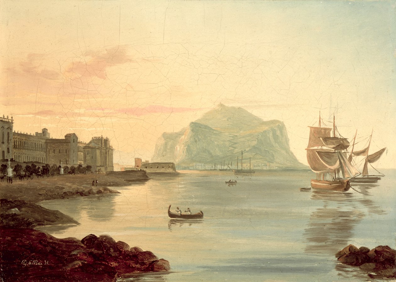 Palermos hamn med berget Pellegrino, 1831 av Carl Wilhelm Goetzloff