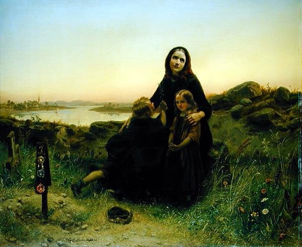 Den sörjande änkan, 1852 av Carl Wilhelm Huebner