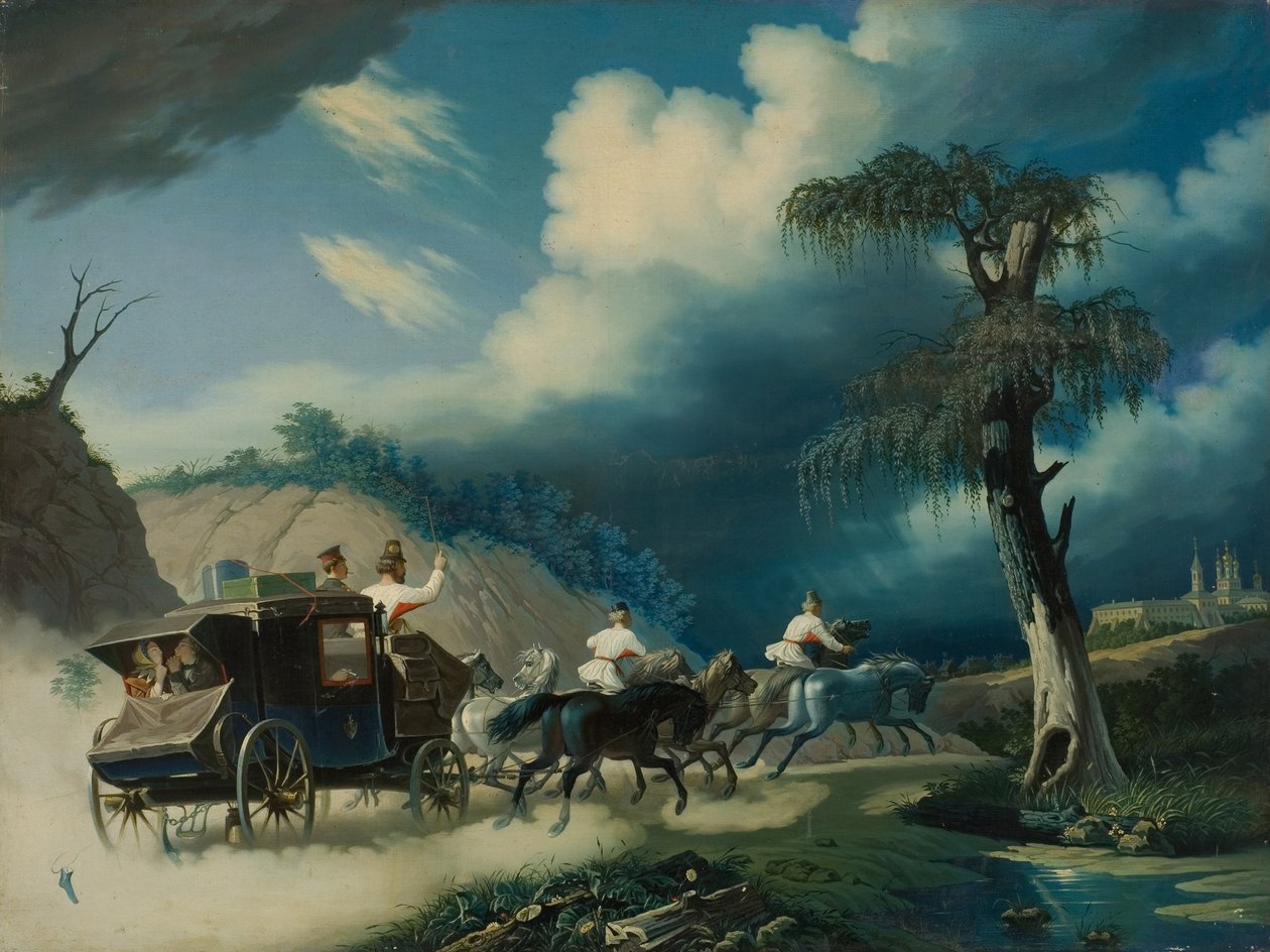 Trojka under ett åskväder, 1830-talet. av Carl von Hampeln
