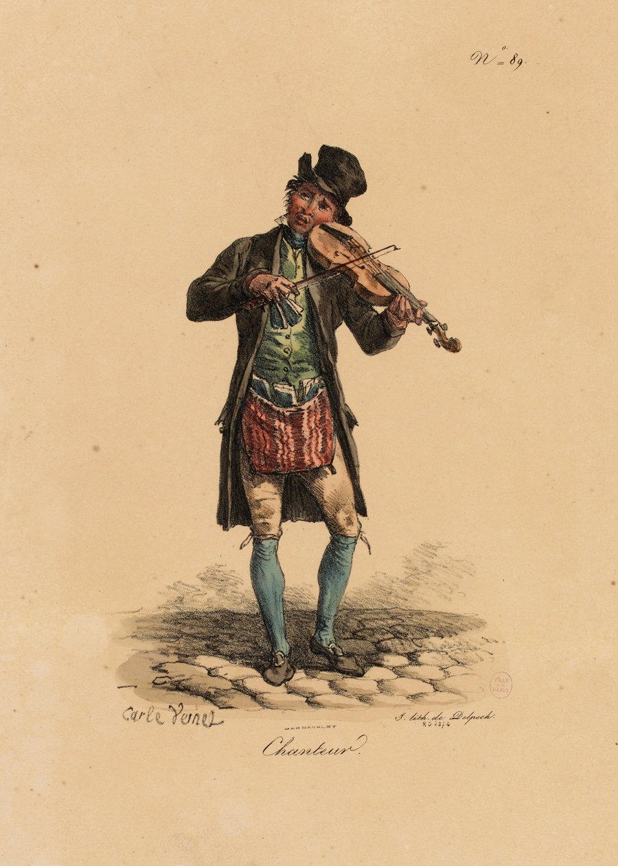 Streetsångare från "Les Cris de Paris" av Carle Vernet