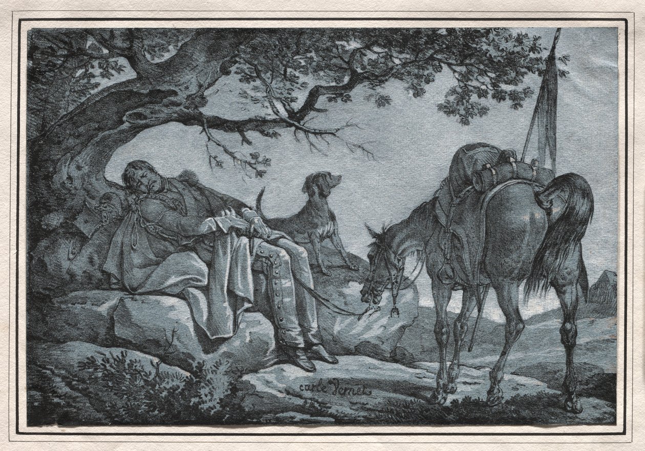Den sovande soldaten. av Carle Vernet