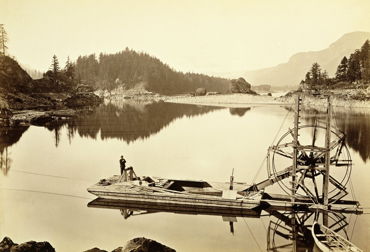 Flytande laxhjul, Cascades, 1867 av Carleton E. Watkins