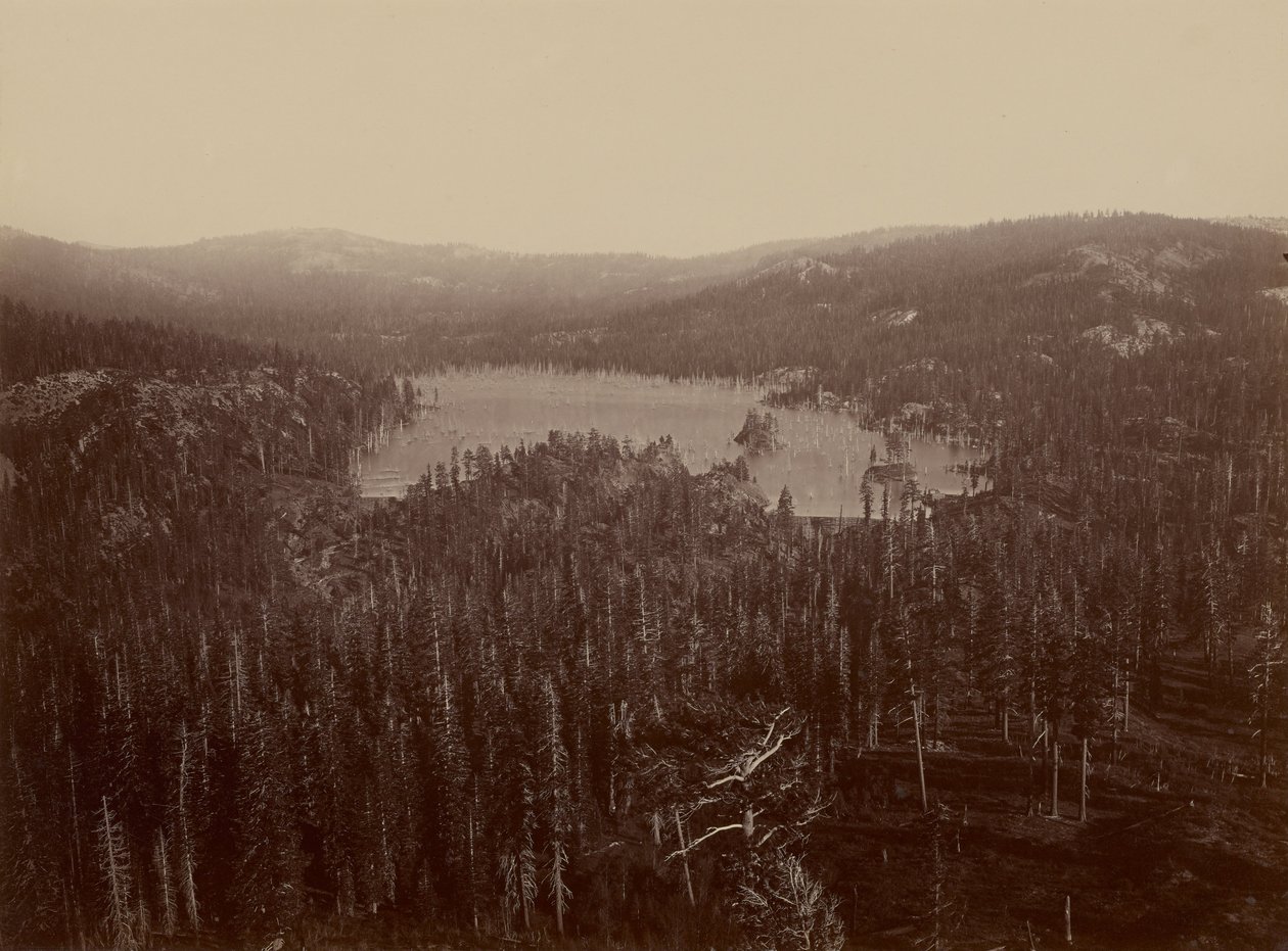 Damms and Lake, Nevada County, Avlägsen vy av Carleton Watkins