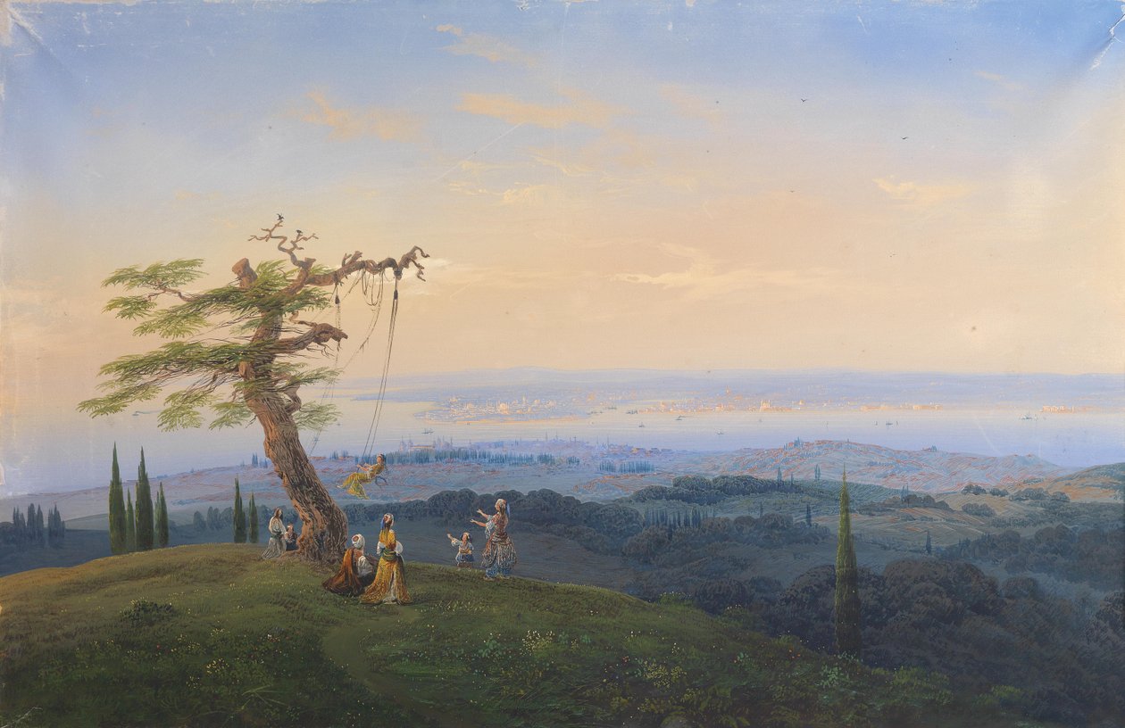 Evening pleasures outside the gates of Constantinople av Carlo Bossoli