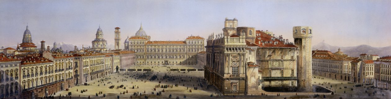 Piazza Castello, Turin, graverad av F. Citterio av Carlo Bossoli