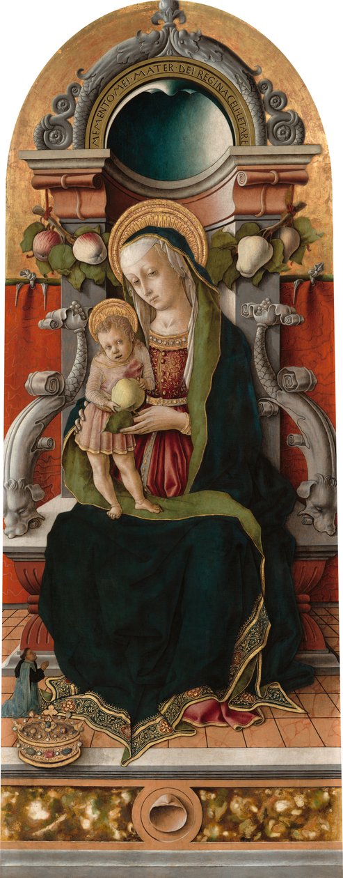 Madonna and Child Enthroned with Donor av Carlo Crivelli