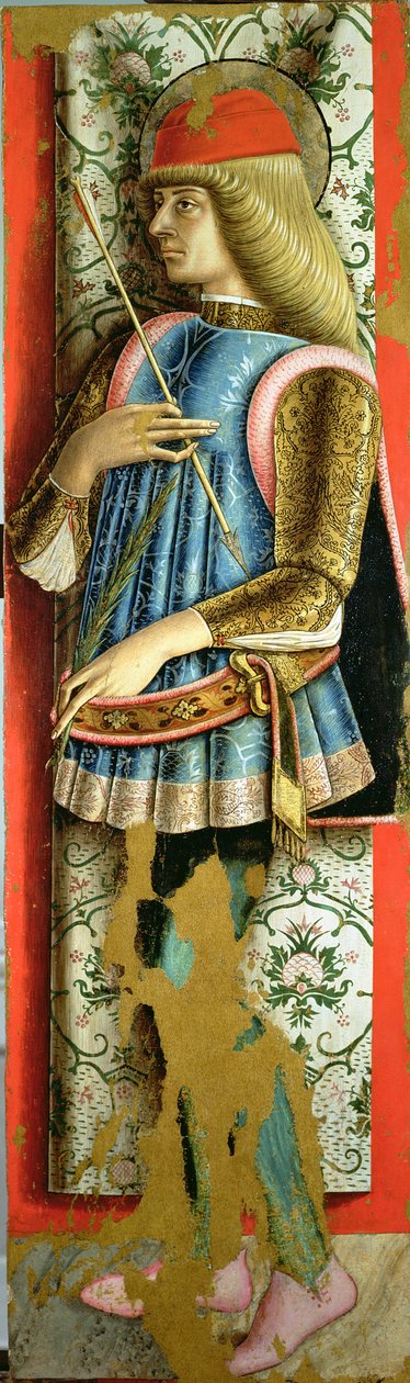 St. Sebastian, högra panelen av den andra triptyken i dalen Castellano (tempera på panel) av Carlo Crivelli