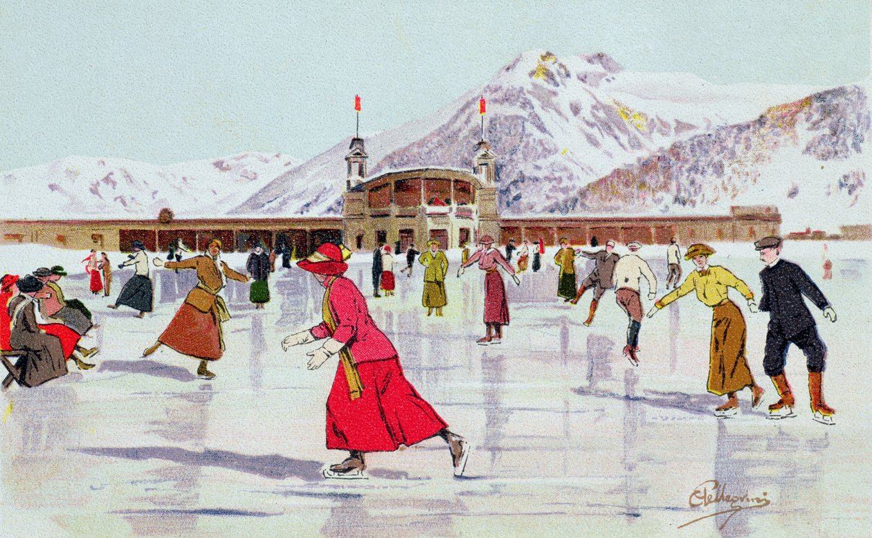 Skridskobanan i Davos, Schweiz av Carlo Pellegrini