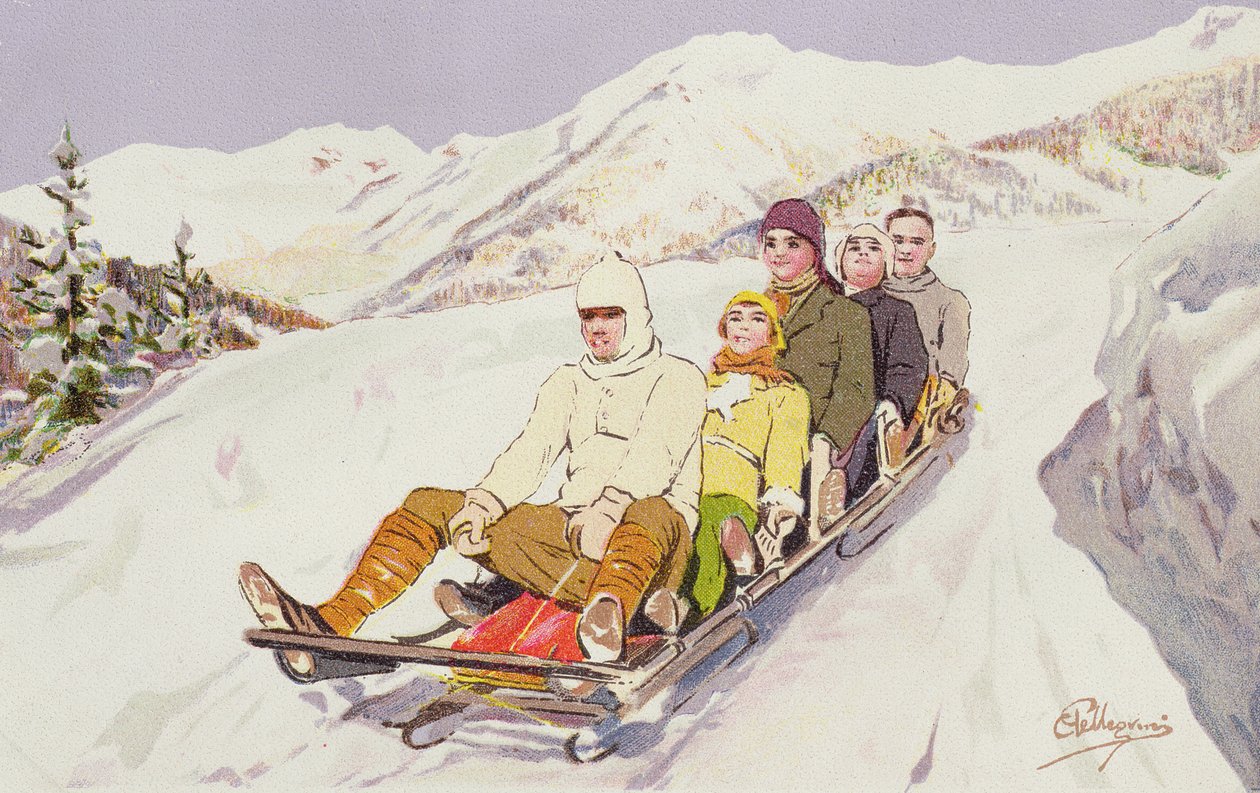 Kälkåkare i Davos, Schweiz av Carlo Pellegrini
