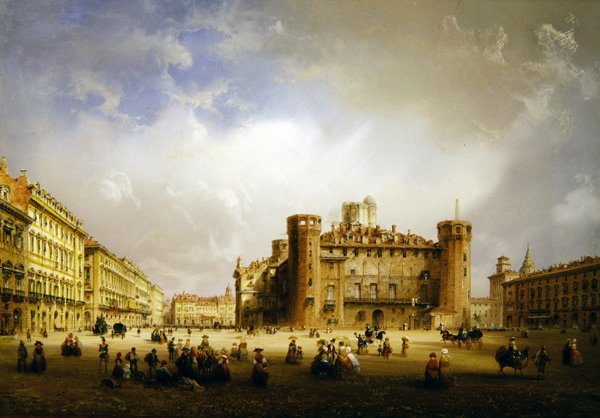 Piazza Castello, Turin, 1852 av Carlo Bossoli
