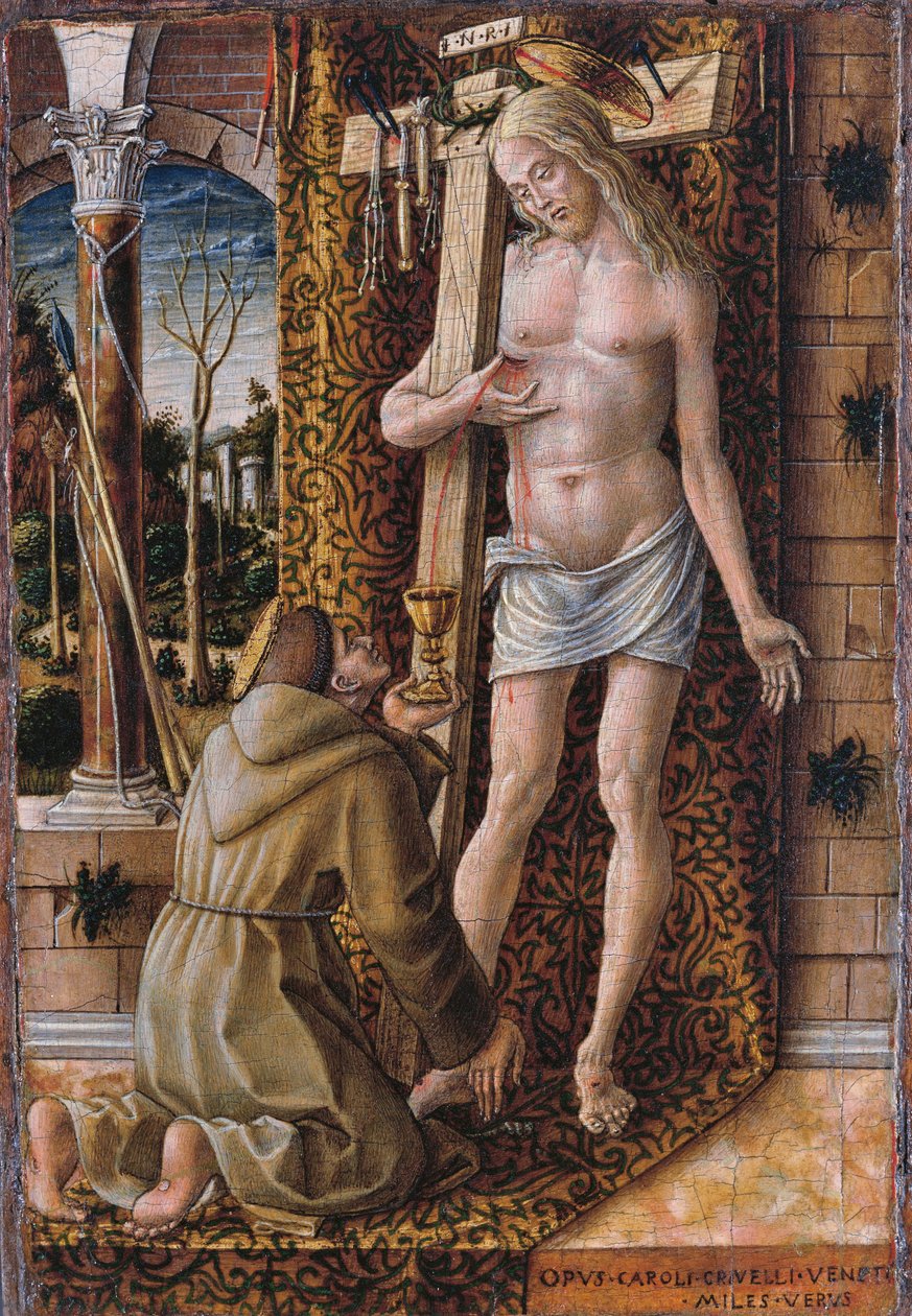 Sankt Franciskus samlar in Kristi blod av Carlo Crivelli