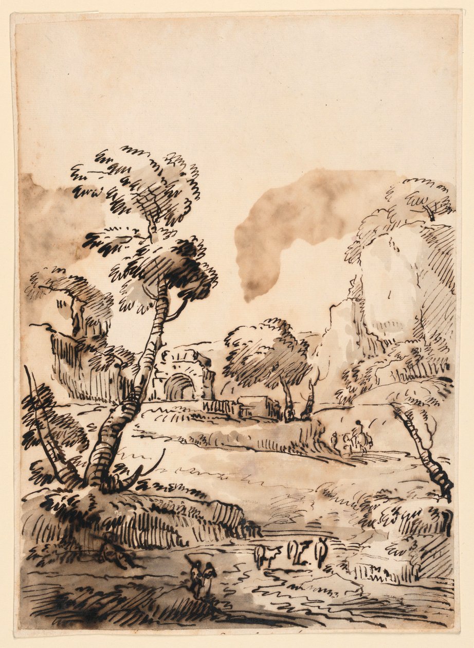 Teckning, Ett pastoralt landskap, 1760-1780 av Carlo Marchionni