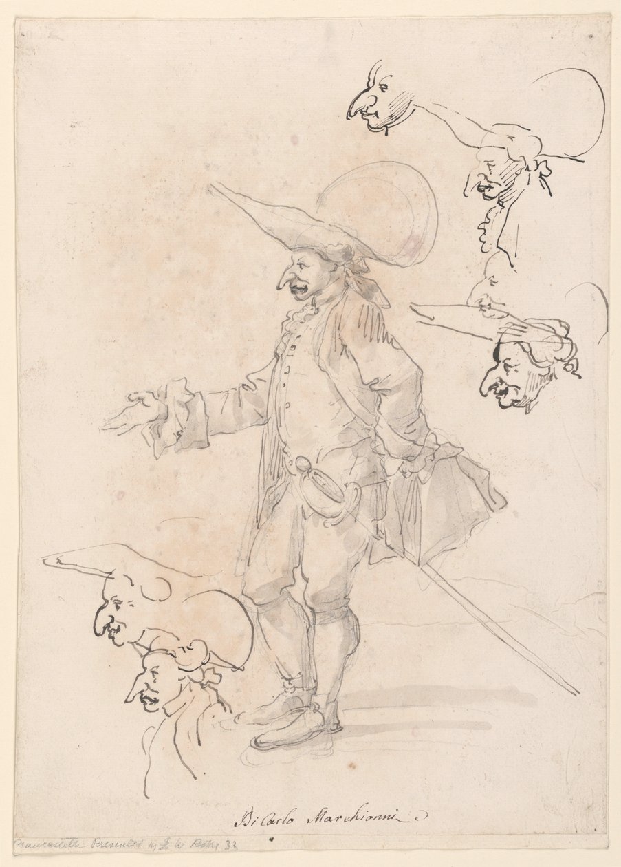 Teckning, Karikatyrer, ca 1725-75 av Carlo Marchionni
