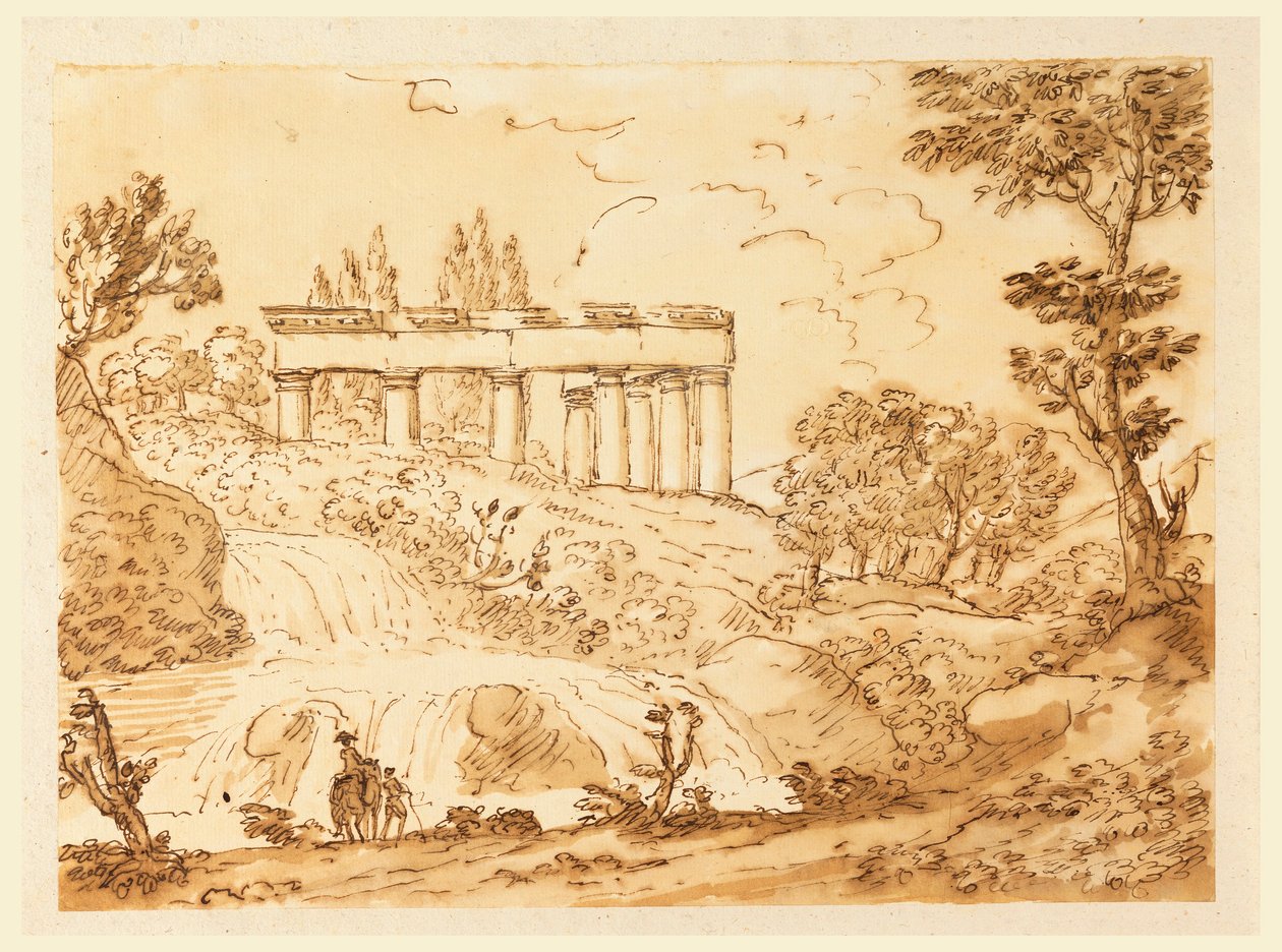 Teckning, Landskap med tempelruiner, 1770-1786 av Carlo Marchionni
