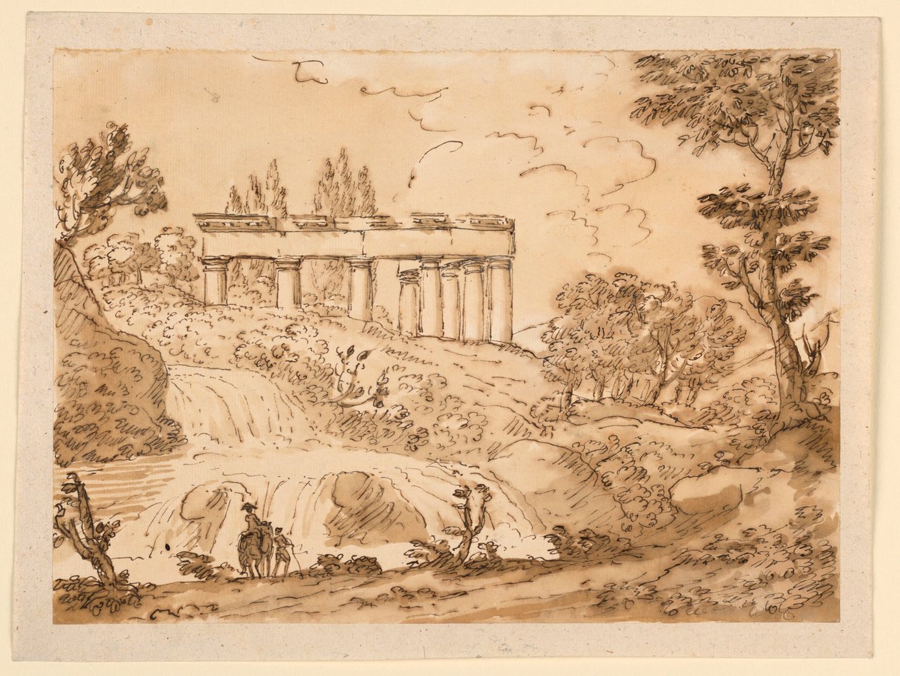Teckning, Landskap med tempelruiner, 1770-1786 av Carlo Marchionni