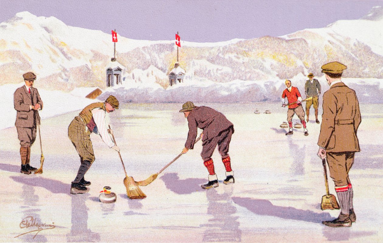 The Curling Rink (färg litho) av Carlo Pellegrini