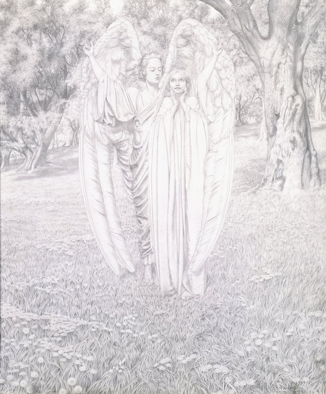 Två änglar, 1904 av Carlos Schwabe