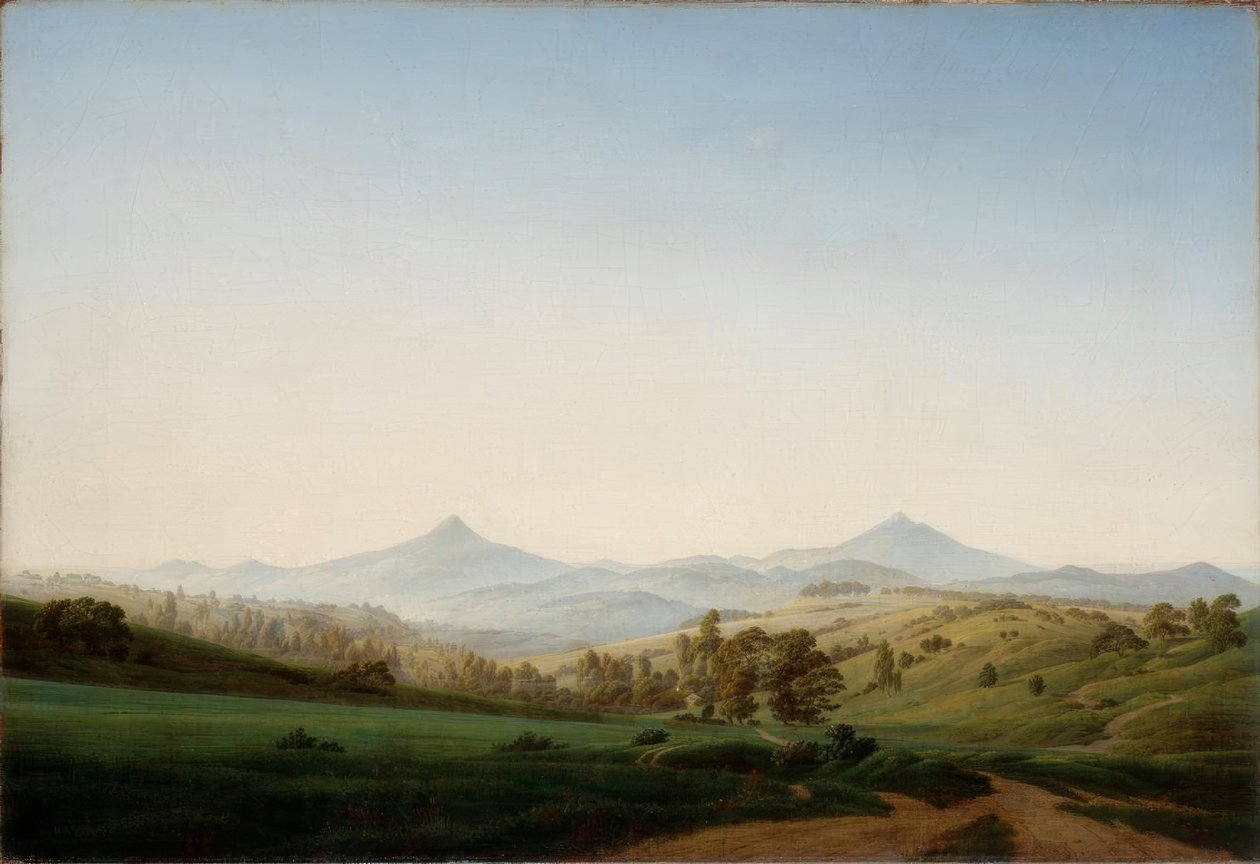 Bohemiskt landskap med Milleschauer av Caspar David Friedrich