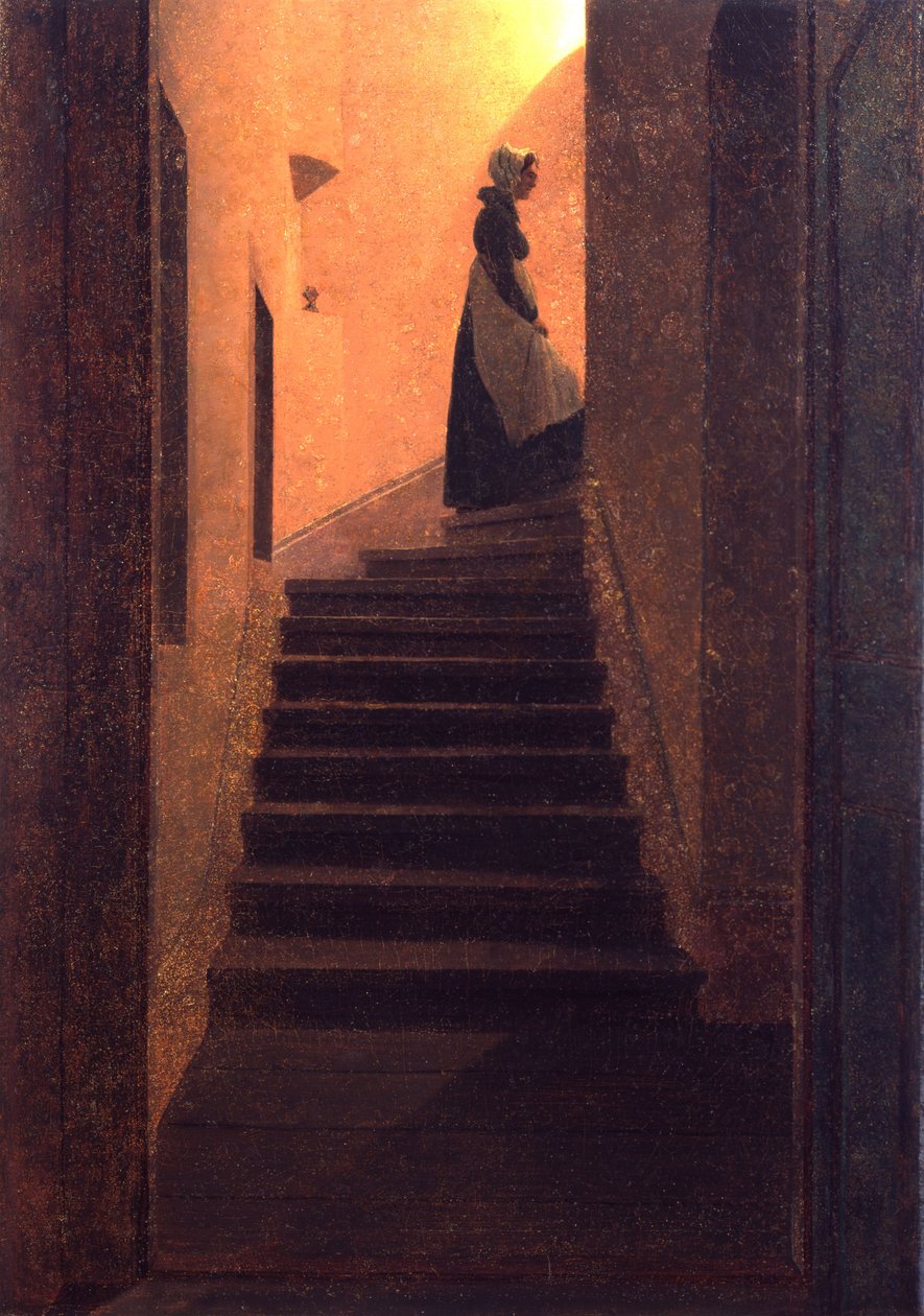 Lady on the Staircase / Caroline on the stairs av Caspar David Friedrich