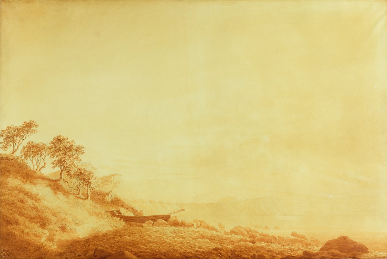 Ser mot Arkona vid soluppgången, 1801 (bläck på papper) av Caspar David Friedrich