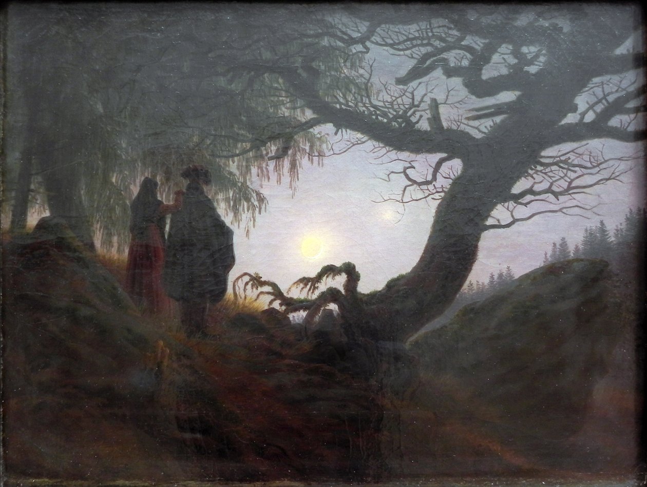 Man och kvinna som överväger månen av Caspar David Friedrich