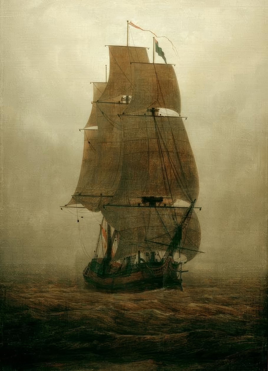 Segelfartyg i dimman av Caspar David Friedrich