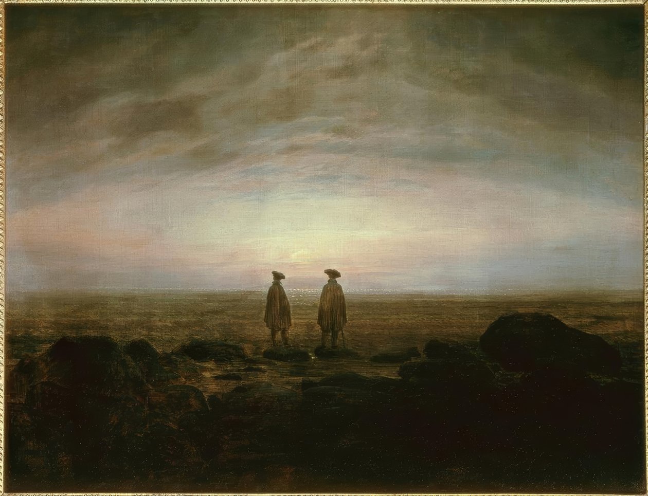 Två män vid havet vid månuppgången av Caspar David Friedrich