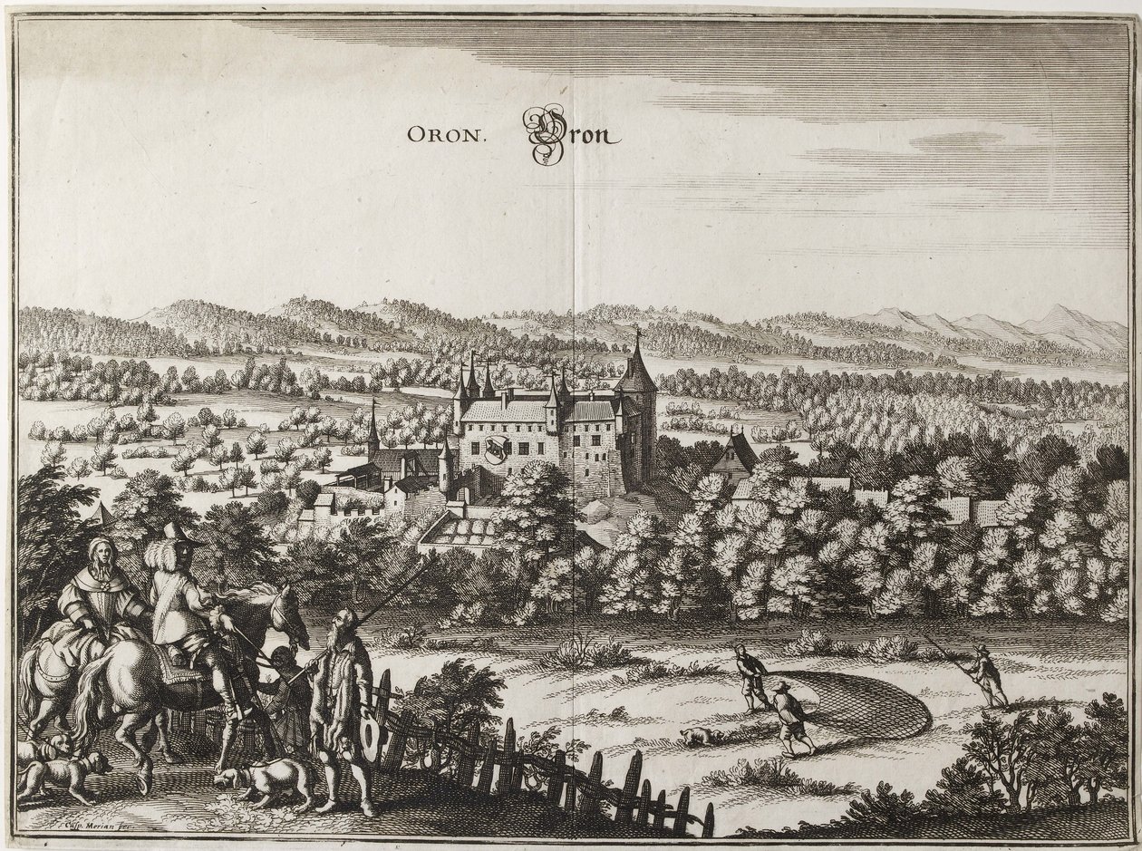 Utsikt över slottet Oron, Schweiz, 1653 av Caspar Merian