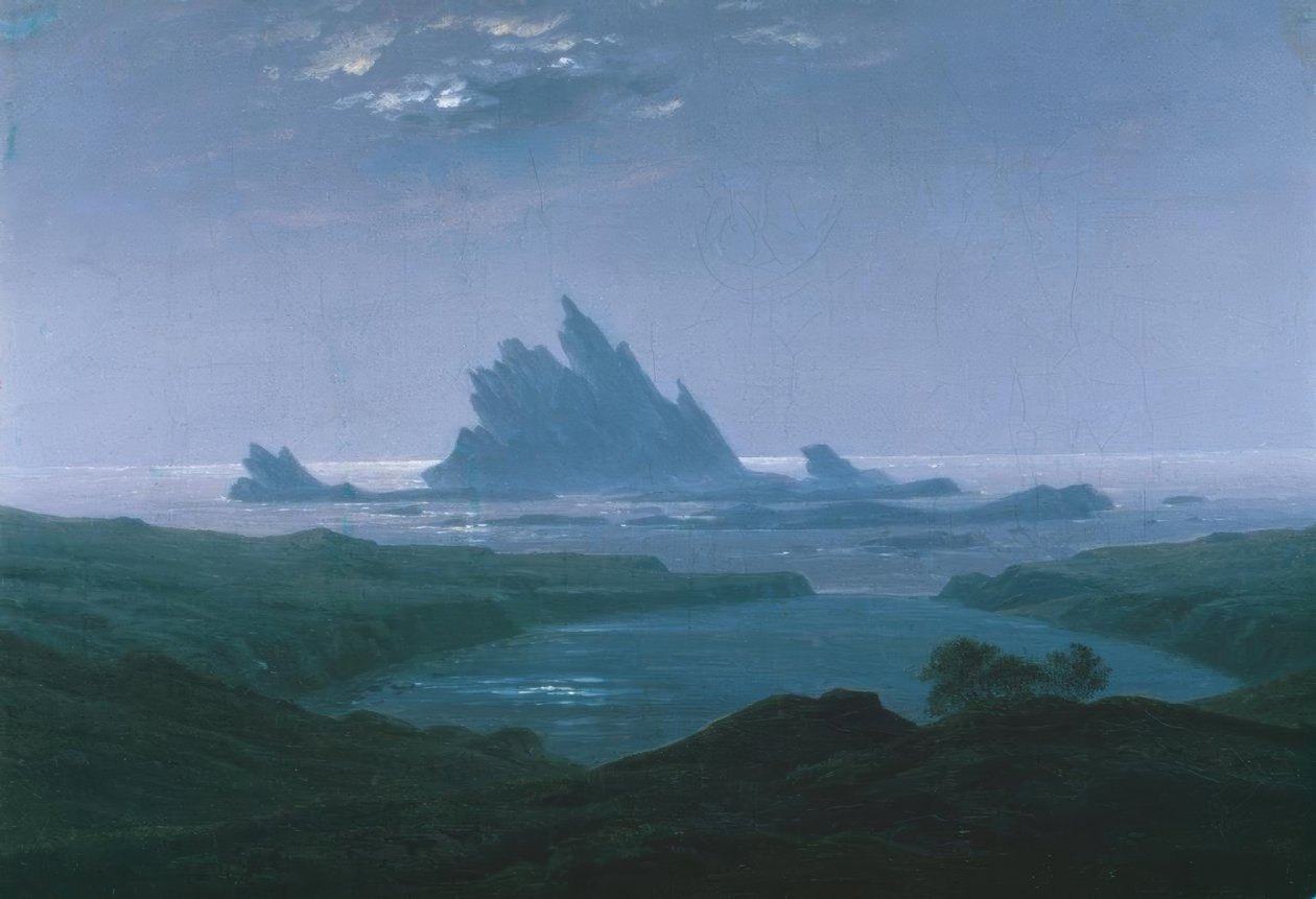 Stenrev på havsstranden av Caspar David Friedrich