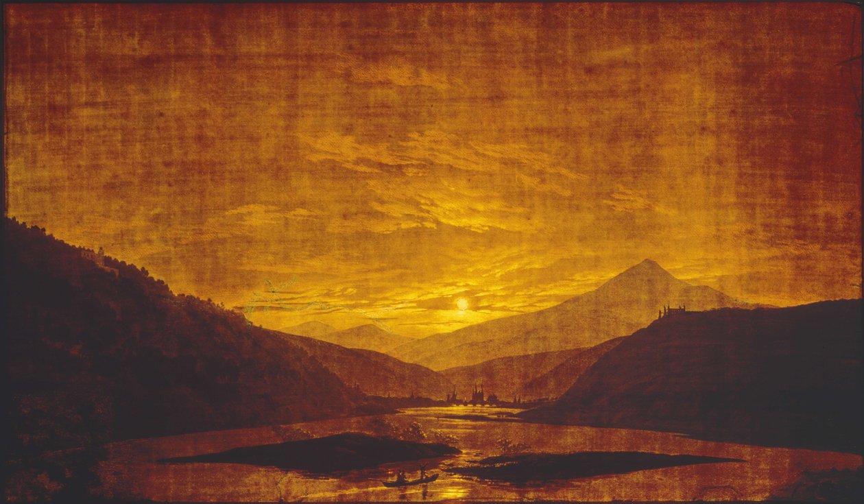 Flodlandskap på natten av Caspar David Friedrich