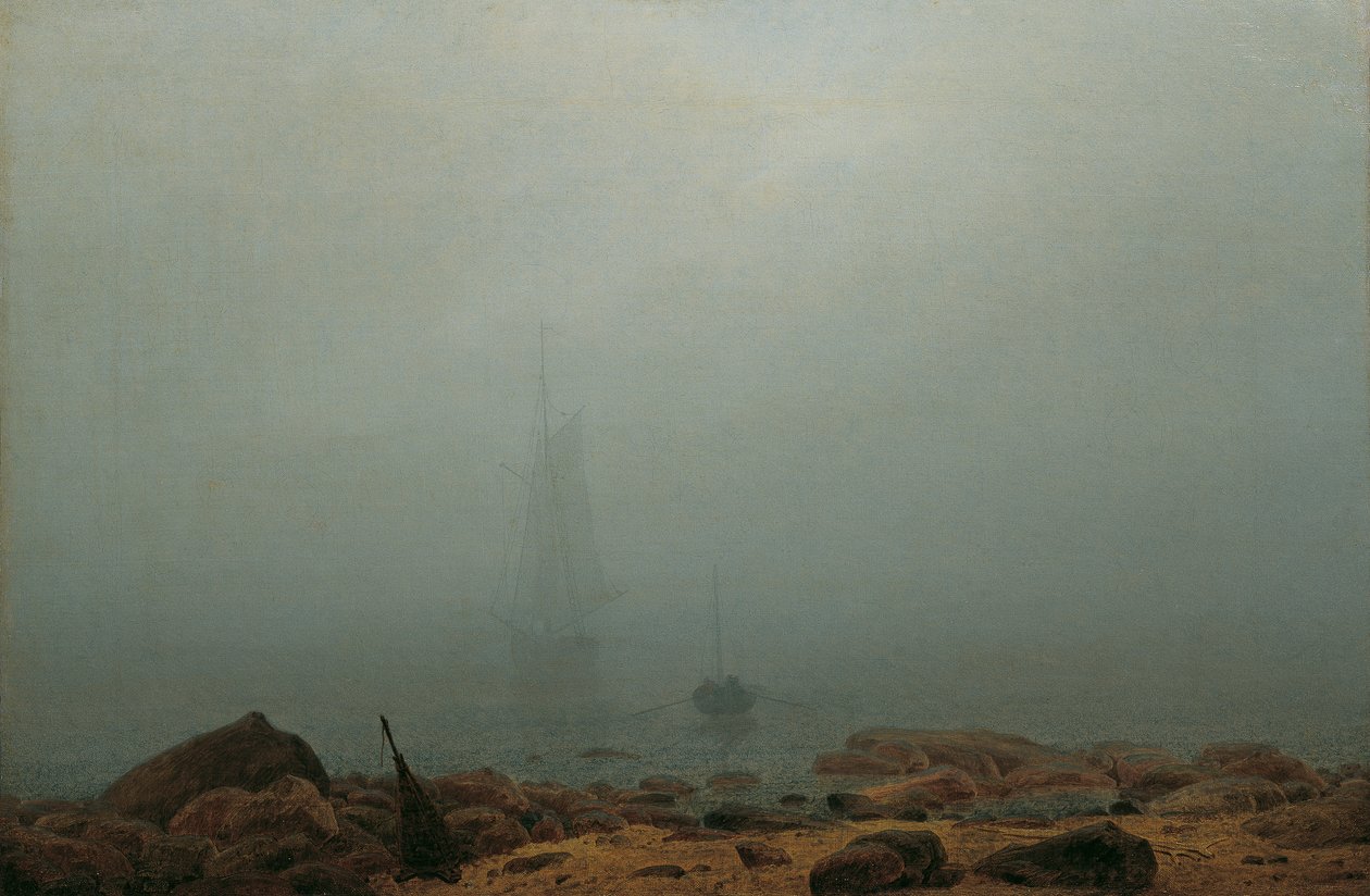Havsstrand i dimman av Caspar David Friedrich