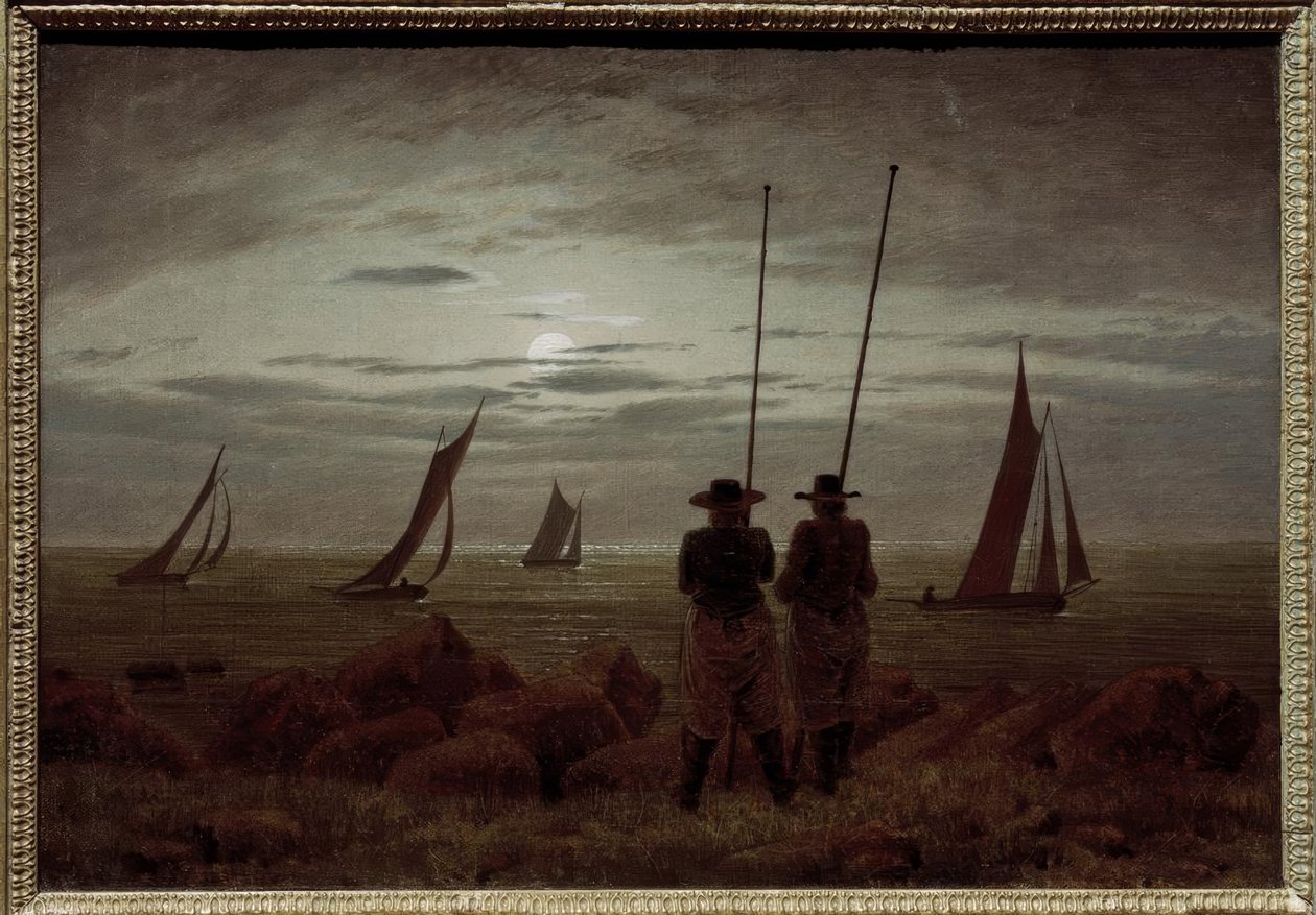 Månnatt på stranden med fiskare av Caspar David Friedrich