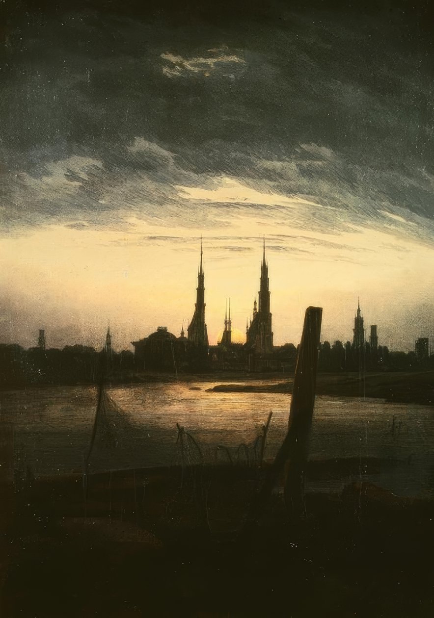 Stad vid månuppgång av Caspar David Friedrich